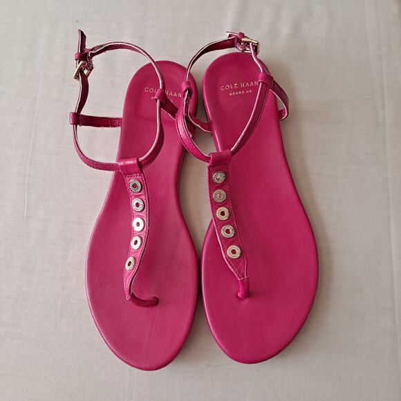 Cole Haan Effie Sandals Leather Singback Thong Flats Pink Electra Womens Size 7B - Picture 3 of 11